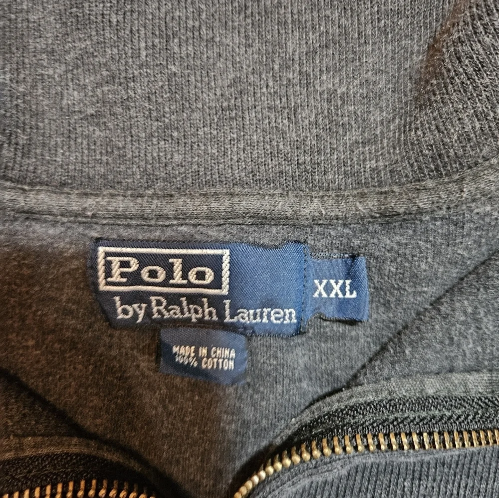 Polo Ralph Lauren 1/4 Zip Leather Pull tab Gray Long Sleeve Sweater XXL - Picture 4 of 9
